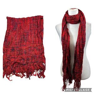 Mucros Irish Weavers Red and Blue Fringe End Scarf‎